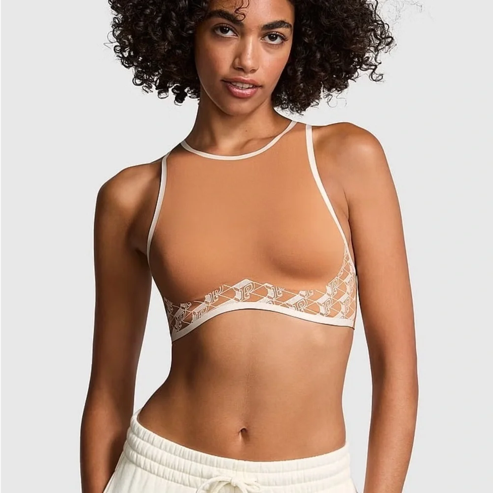 Victoria’s Secret PINK Brown Relay Logo High Neck Sports Bra Medium New with tag - Picture 3 of 9